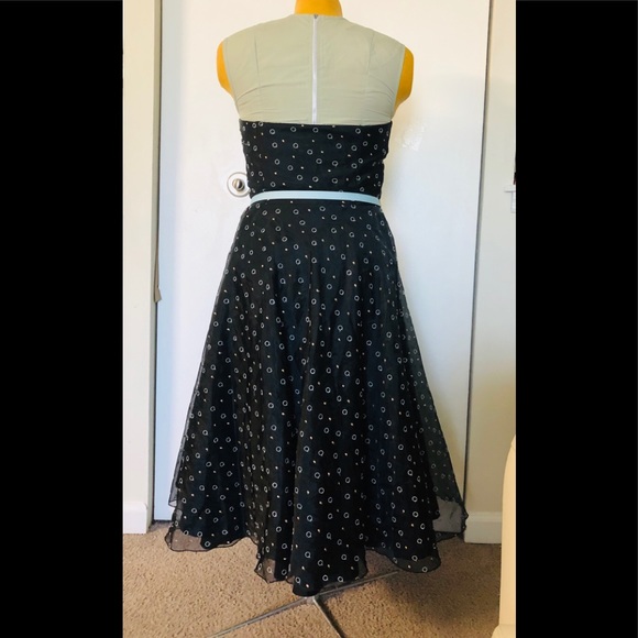 ABC Evening Allen Schwartz Party Dress size 12 Embroidered Dots Strapless flowy - Picture 5 of 12